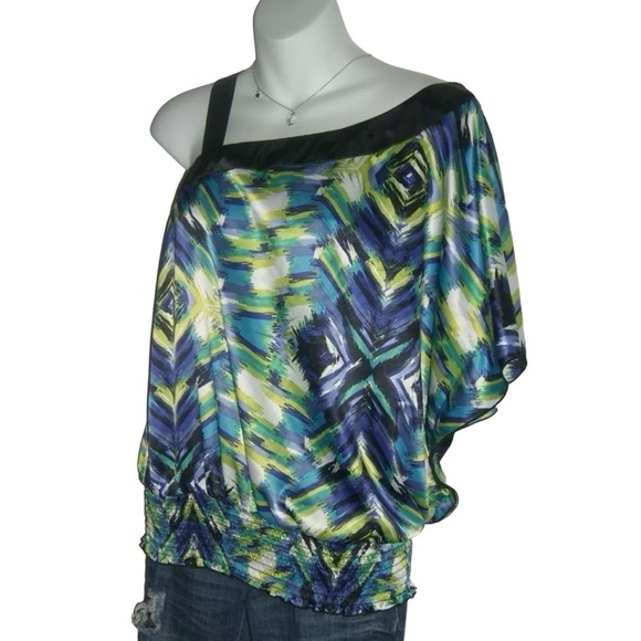 Vintage 90's Alyx Blouse One Shoulder Kimono Sleeve Club y2k Coquette ALT egirl - Picture 3 of 9